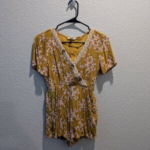 Yellow floral short sleeve romper - Size XS